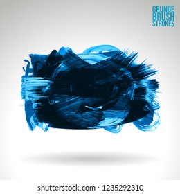 Blue brush stroke and texture. Grunge vector abstract hand - painted element. Underline and border design.