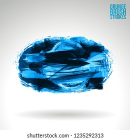 Blue brush stroke and texture. Grunge vector abstract hand - painted element. Underline and border design.