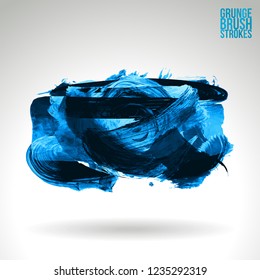 Blue brush stroke and texture. Grunge vector abstract hand - painted element. Underline and border design.