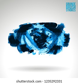 Blue brush stroke and texture. Grunge vector abstract hand - painted element. Underline and border design.