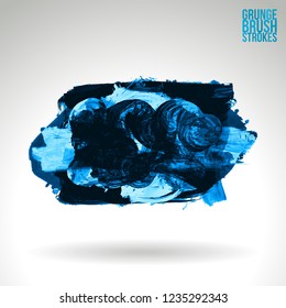 Blue brush stroke and texture. Grunge vector abstract hand - painted element. Underline and border design.