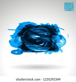 Blue brush stroke and texture. Grunge vector abstract hand - painted element. Underline and border design.
