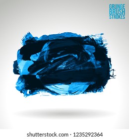Blue brush stroke and texture. Grunge vector abstract hand - painted element. Underline and border design.