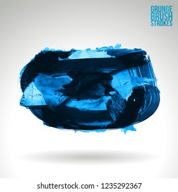 Blue brush stroke and texture. Grunge vector abstract hand - painted element. Underline and border design.