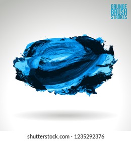 Blue brush stroke and texture. Grunge vector abstract hand - painted element. Underline and border design.
