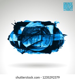 Blue brush stroke and texture. Grunge vector abstract hand - painted element. Underline and border design.