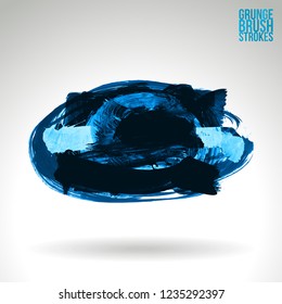 Blue brush stroke and texture. Grunge vector abstract hand - painted element. Underline and border design.