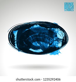 Blue brush stroke and texture. Grunge vector abstract hand - painted element. Underline and border design.