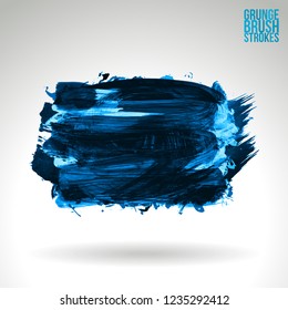 Blue brush stroke and texture. Grunge vector abstract hand - painted element. Underline and border design.