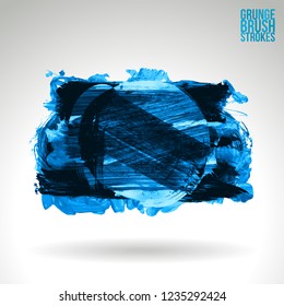 Blue brush stroke and texture. Grunge vector abstract hand - painted element. Underline and border design.
