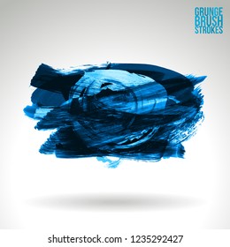 Blue brush stroke and texture. Grunge vector abstract hand - painted element. Underline and border design.