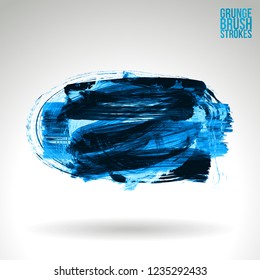 Blue brush stroke and texture. Grunge vector abstract hand - painted element. Underline and border design.