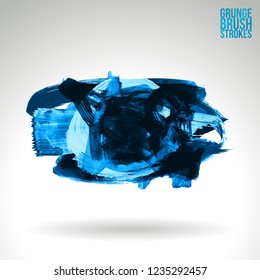 Blue brush stroke and texture. Grunge vector abstract hand - painted element. Underline and border design.