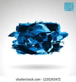 Blue brush stroke and texture. Grunge vector abstract hand - painted element. Underline and border design.
