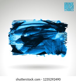 Blue brush stroke and texture. Grunge vector abstract hand - painted element. Underline and border design.