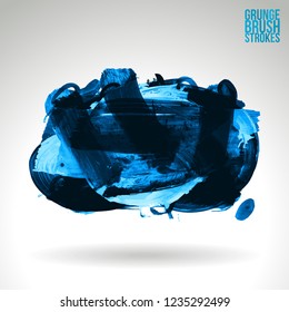 Blue brush stroke and texture. Grunge vector abstract hand - painted element. Underline and border design.