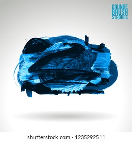Blue brush stroke and texture. Grunge vector abstract hand - painted element. Underline and border design.