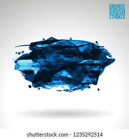 Blue brush stroke and texture. Grunge vector abstract hand - painted element. Underline and border design.