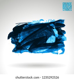 Blue brush stroke and texture. Grunge vector abstract hand - painted element. Underline and border design.