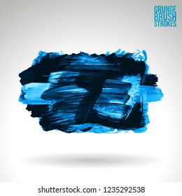 Blue brush stroke and texture. Grunge vector abstract hand - painted element. Underline and border design.
