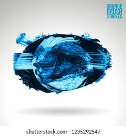 Blue brush stroke and texture. Grunge vector abstract hand - painted element. Underline and border design.