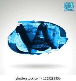 Blue brush stroke and texture. Grunge vector abstract hand - painted element. Underline and border design.