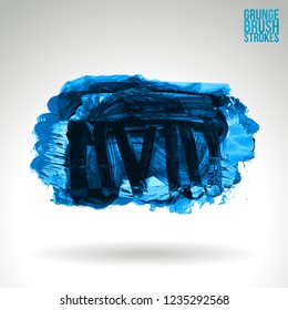Blue brush stroke and texture. Grunge vector abstract hand - painted element. Underline and border design.