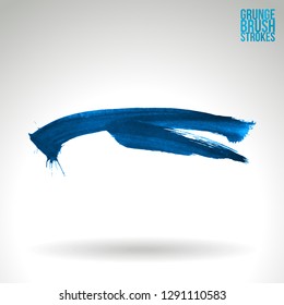 Blue brush stroke and texture. Grunge vector abstract hand - painted element. Underline and border design.