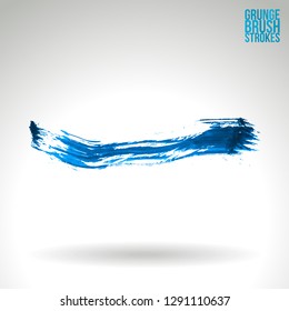 Blue brush stroke and texture. Grunge vector abstract hand - painted element. Underline and border design.
