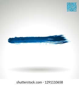 Blue brush stroke and texture. Grunge vector abstract hand - painted element. Underline and border design.