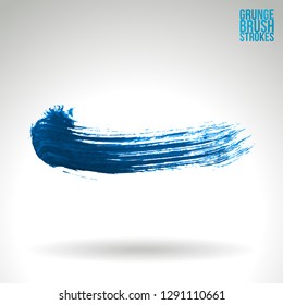 Blue brush stroke and texture. Grunge vector abstract hand - painted element. Underline and border design.