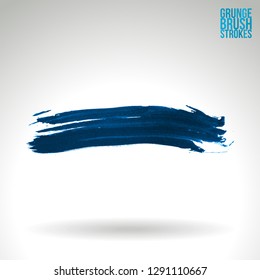 Blue brush stroke and texture. Grunge vector abstract hand - painted element. Underline and border design.