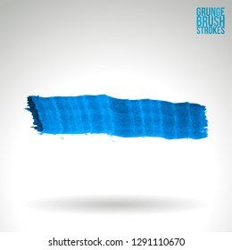 Blue brush stroke and texture. Grunge vector abstract hand - painted element. Underline and border design.