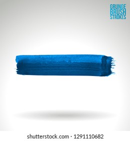 Blue brush stroke and texture. Grunge vector abstract hand - painted element. Underline and border design.