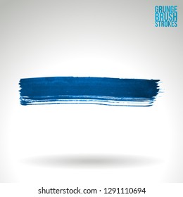 Blue brush stroke and texture. Grunge vector abstract hand - painted element. Underline and border design.