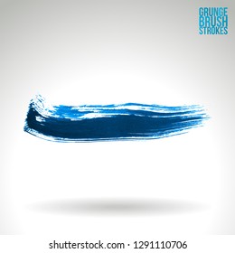Blue brush stroke and texture. Grunge vector abstract hand - painted element. Underline and border design.