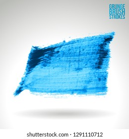 Blue brush stroke and texture. Grunge vector abstract hand - painted element. Underline and border design.