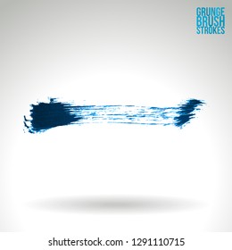 Blue brush stroke and texture. Grunge vector abstract hand - painted element. Underline and border design.