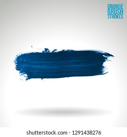 Blue brush stroke and texture. Grunge vector abstract hand - painted element. Underline and border design.
