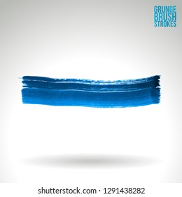 Blue brush stroke and texture. Grunge vector abstract hand - painted element. Underline and border design.