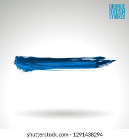 Blue brush stroke and texture. Grunge vector abstract hand - painted element. Underline and border design.