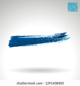 Blue brush stroke and texture. Grunge vector abstract hand - painted element. Underline and border design.