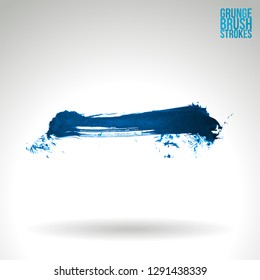 Blue brush stroke and texture. Grunge vector abstract hand - painted element. Underline and border design.