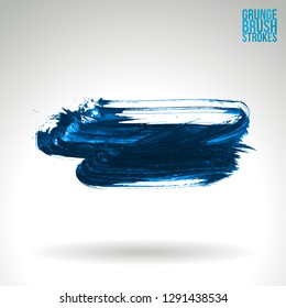 Blue brush stroke and texture. Grunge vector abstract hand - painted element. Underline and border design.