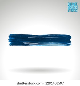 Blue brush stroke and texture. Grunge vector abstract hand - painted element. Underline and border design.
