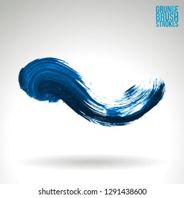 Trazo y textura de pincel azul. Grunge vectorial abstracto de la mano - elemento pintado. Diseño de subrayado y borde.