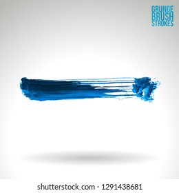 Blue brush stroke and texture. Grunge vector abstract hand - painted element. Underline and border design.