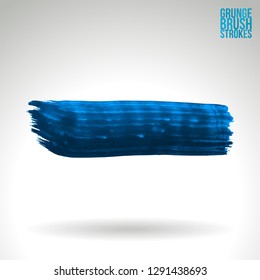 Blue brush stroke and texture. Grunge vector abstract hand - painted element. Underline and border design.