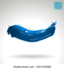 Blue brush stroke and texture. Grunge vector abstract hand - painted element. Underline and border design.