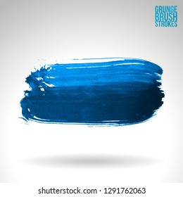 Blue brush stroke and texture. Grunge vector abstract hand - painted element. Underline and border design.